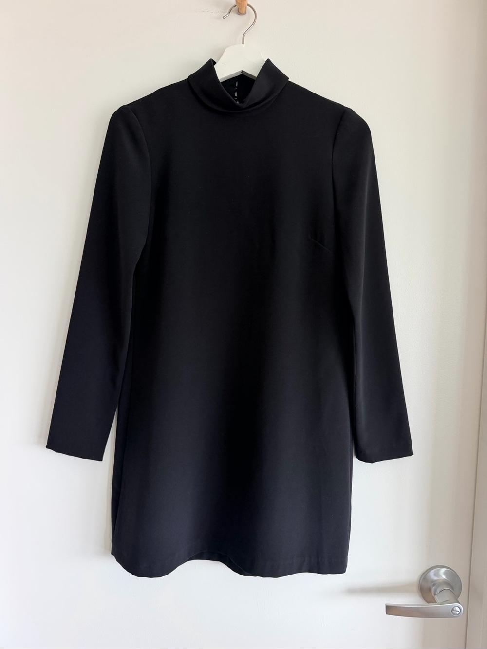 Zara Classic Black Long-Sleeve Mock Neck Dress XS